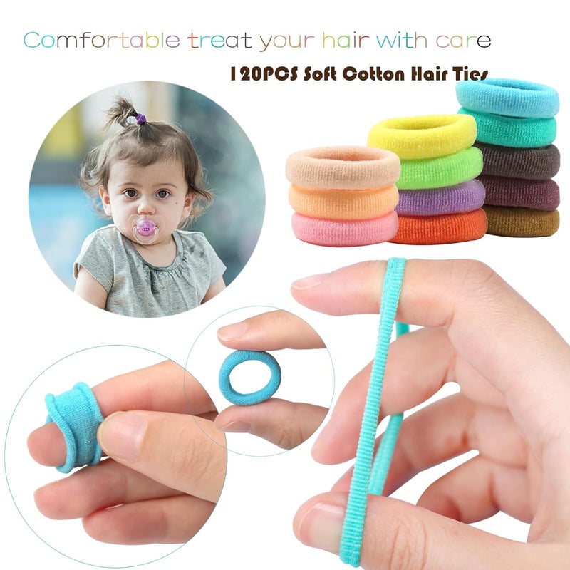 WillingTee 120 Pcs Baby Hair Ties, Cotton Toddler Hair Ties for Girls and Kids, Multicolor Small Seamless Hair Bands Elastic Ponytail Holders,Spring Color - Image 3